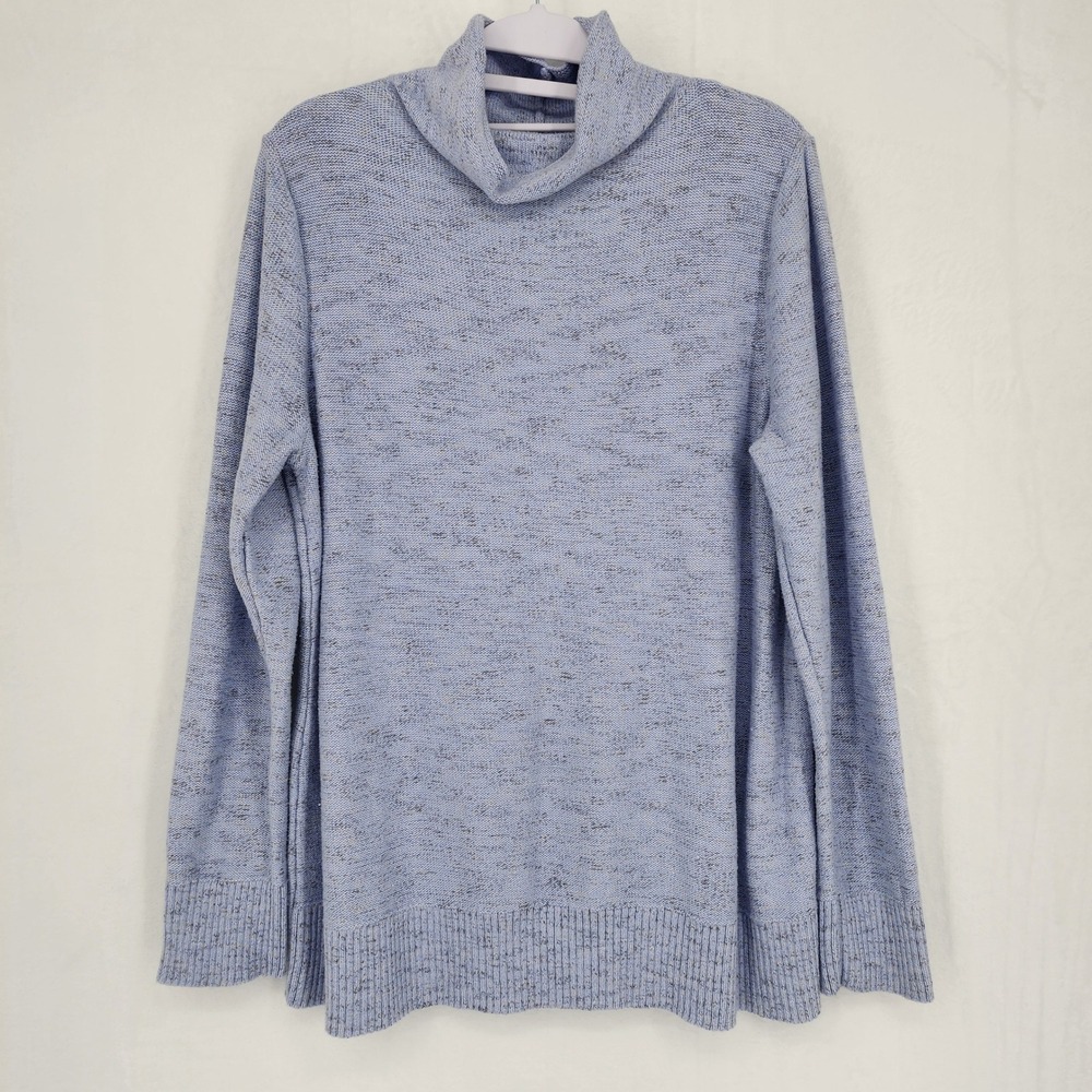 J. Jill Wearever Collection Blue Marl Knit Turtleneck Sweater Size Large L